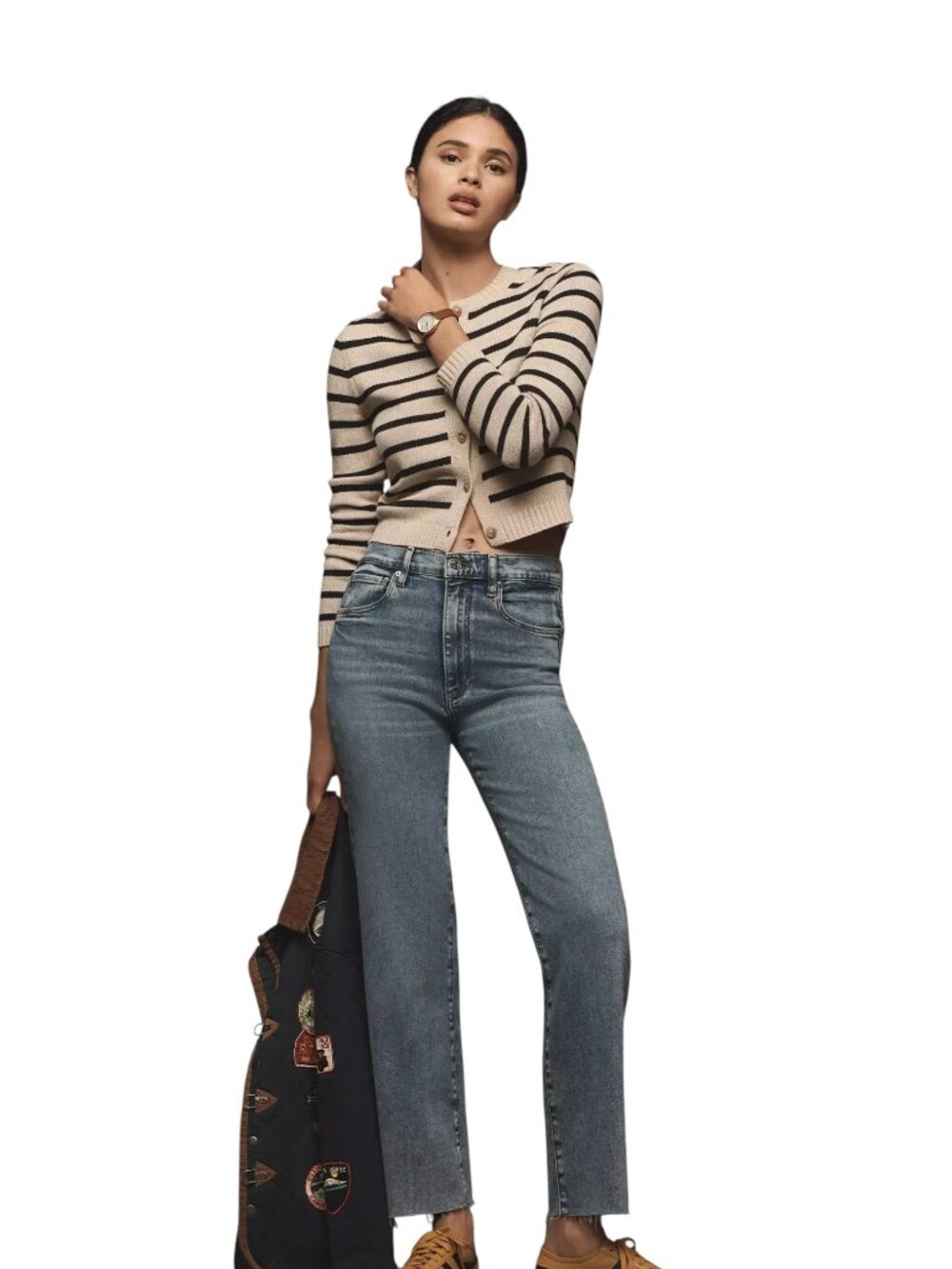 FRAME Le High Straight Raw Hem Jeans Medium Wash Sz 32